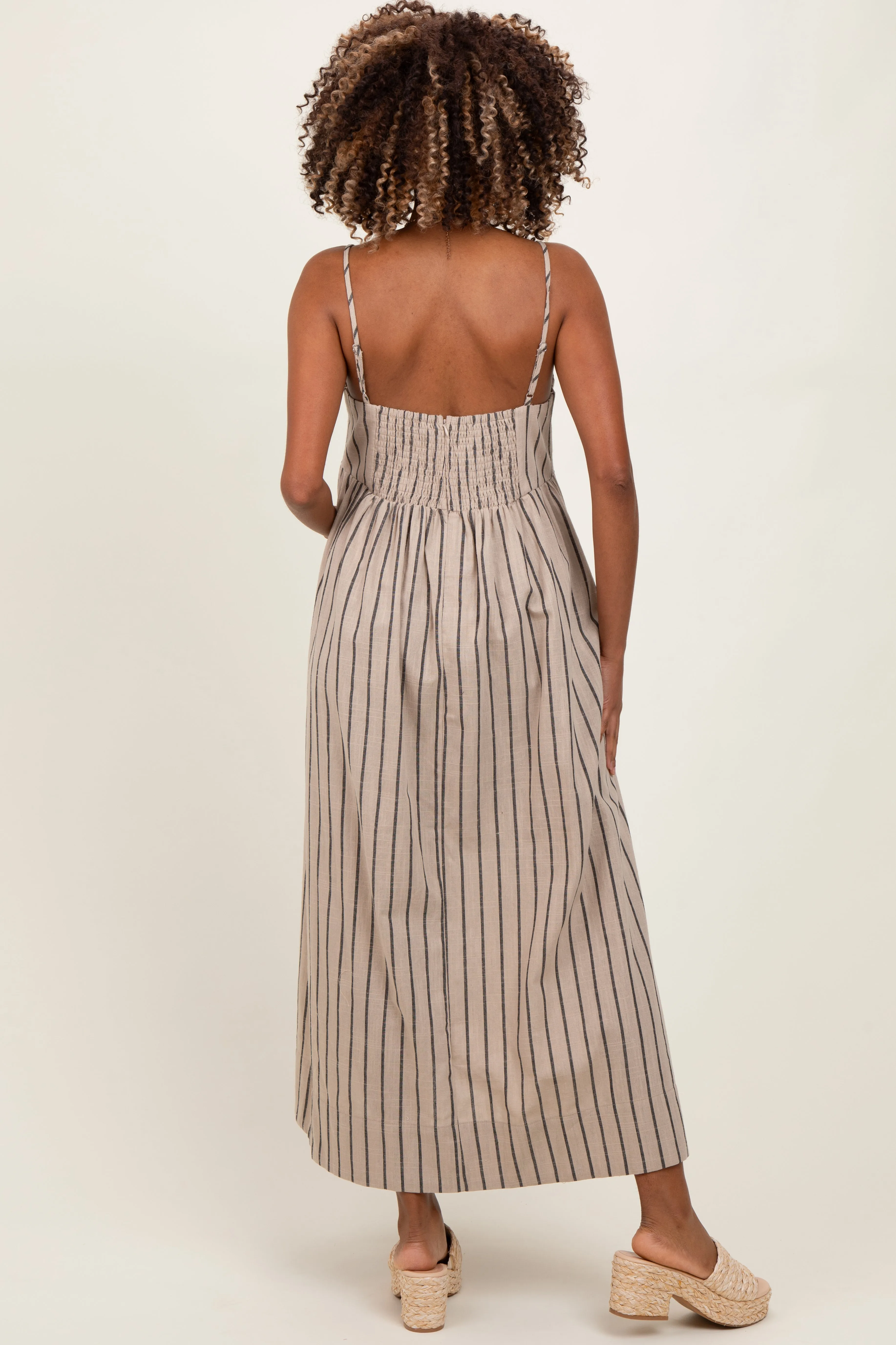 Beige Striped Linen Blend Maternity Maxi Dress sold by Pinkblush product image thumbnail 3