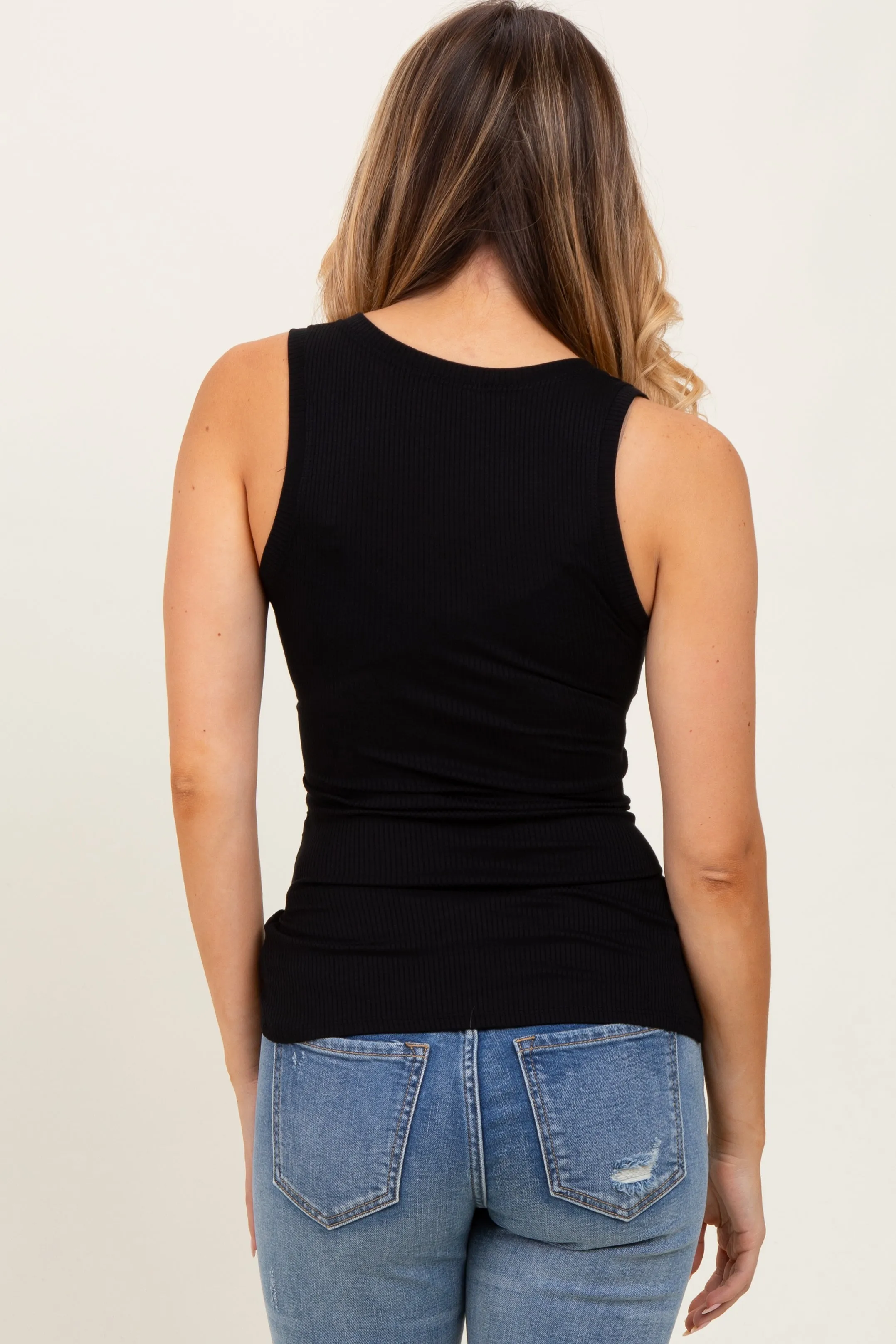 Black Ribbed Crossover Neckline Tank sold by Pinkblush product image thumbnail 4