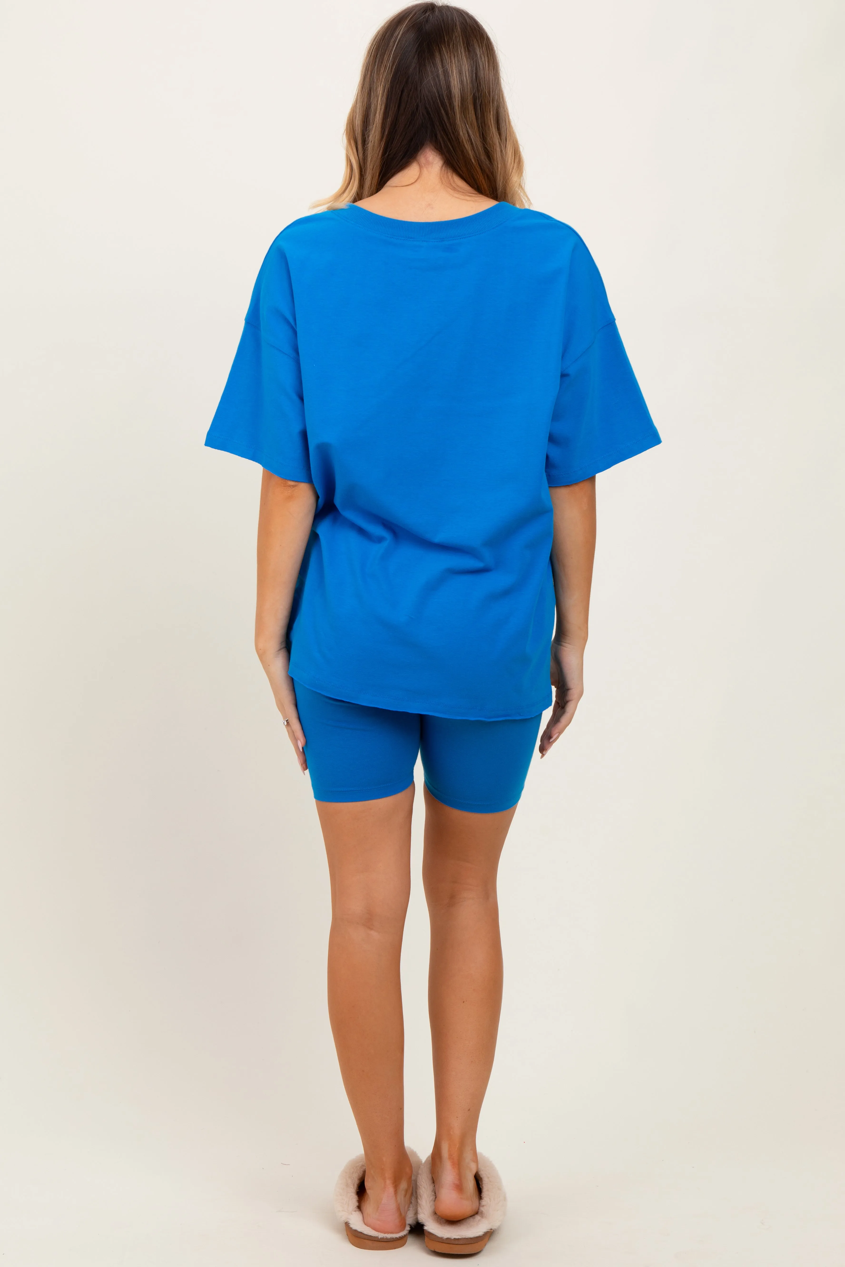 Aqua Oversized V-Neck Biker Short Set sold by Pinkblush product image thumbnail 4