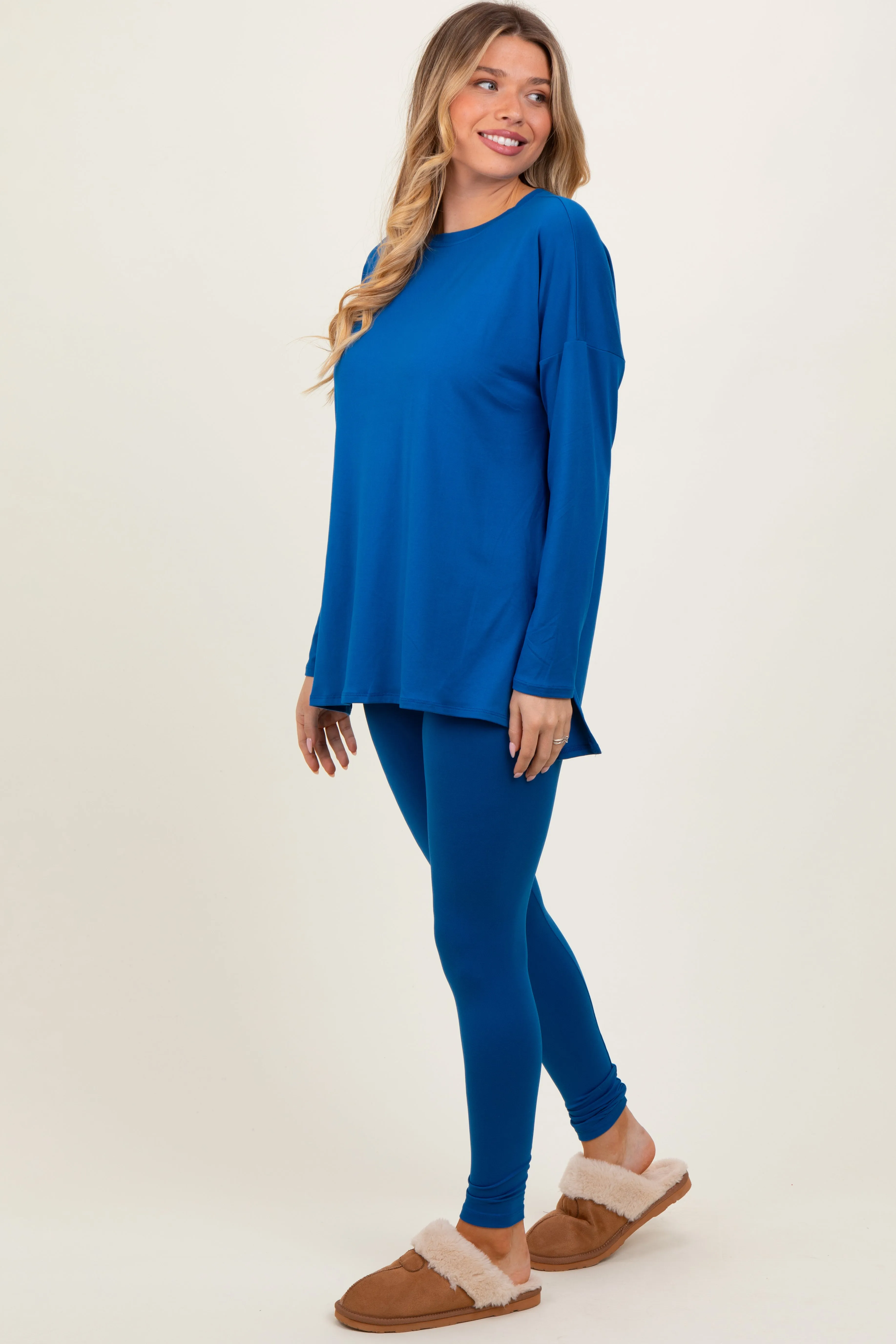 Blue Brushed Knit Oversized Top and Legging Set sold by Pinkblush product image thumbnail 3