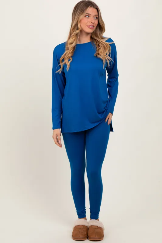 Blue Brushed Knit Oversized Top and Legging Set sold by Pinkblush