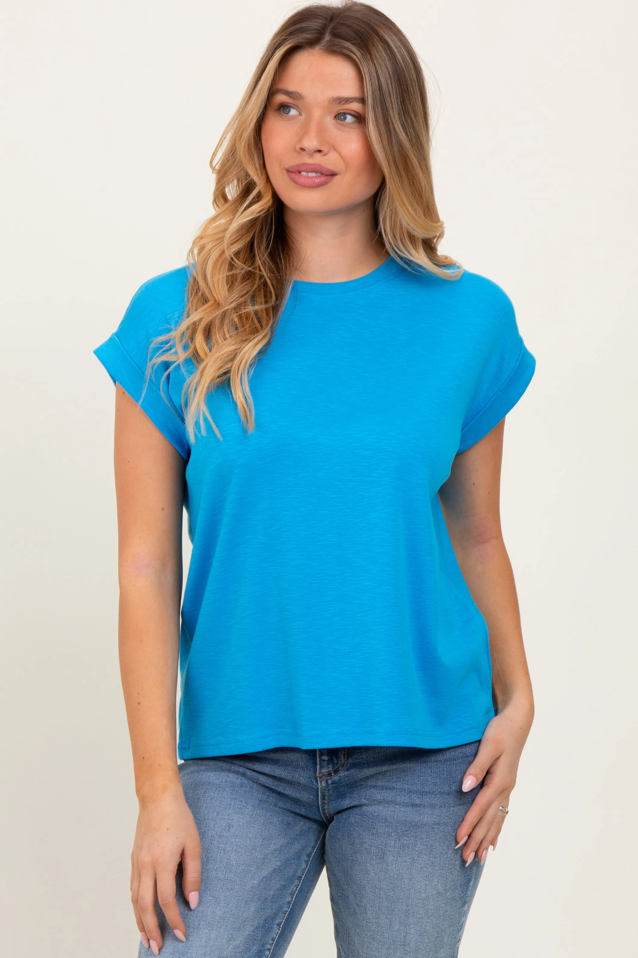 Aqua Rolled Short Sleeve Tee sold by Pinkblush product image thumbnail 2