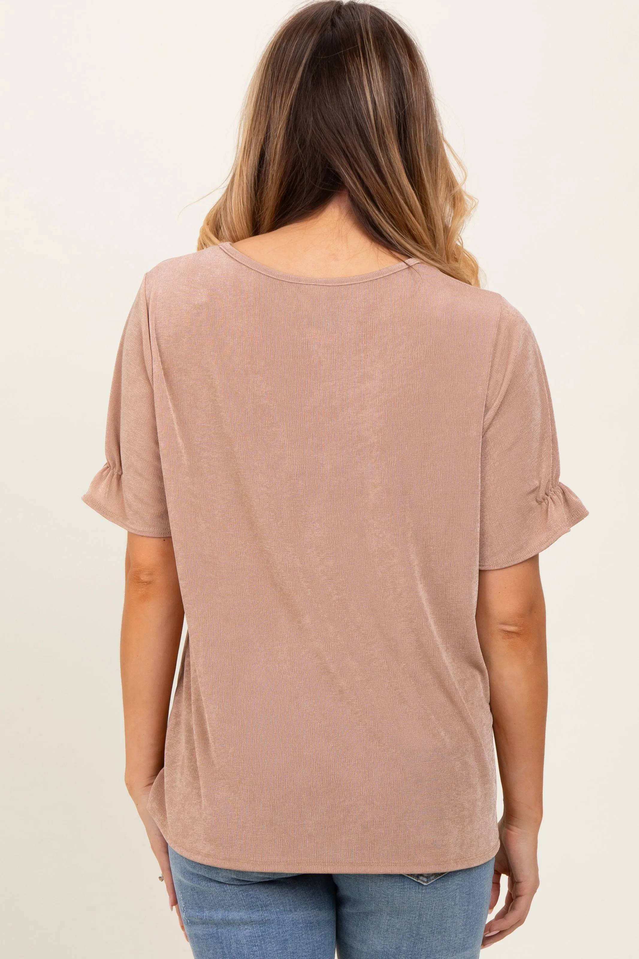 Mocha Relaxed Ruffle Detail Short Sleeve Top sold by Pinkblush product image thumbnail 4