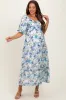 Blue Floral Tiered Puff Sleeve Maternity Midi Dress sold by Pinkblush