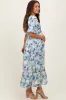 Blue Floral Tiered Puff Sleeve Maternity Midi Dress sold by Pinkblush