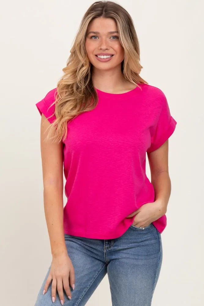 Fuchsia Rolled Short Sleeve Tee sold by Pinkblush