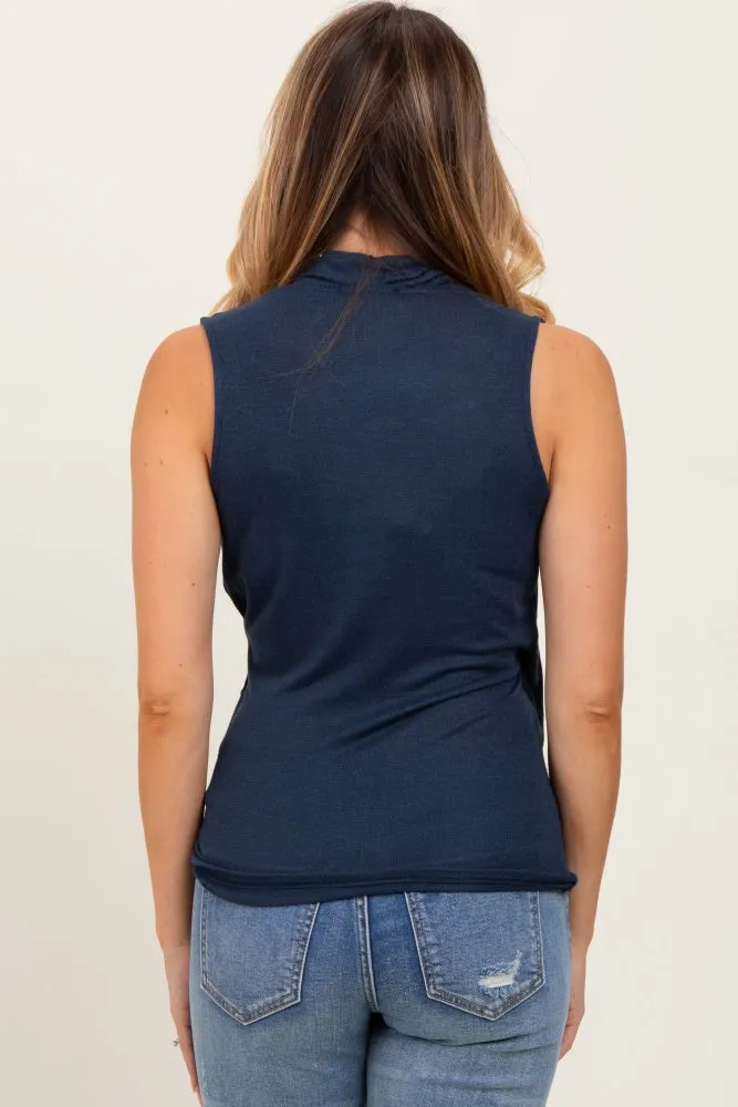Navy Draped Crossover Sleeveless Top sold by Pinkblush product image thumbnail 3