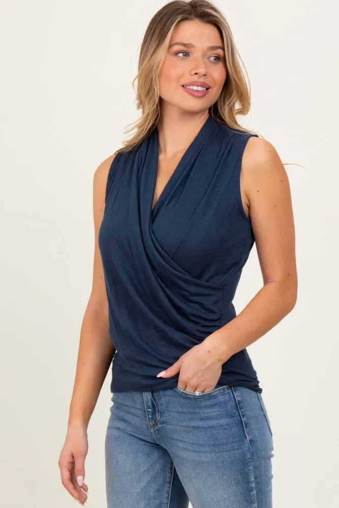 Navy Draped Crossover Sleeveless Top sold by Pinkblush product image thumbnail 2
