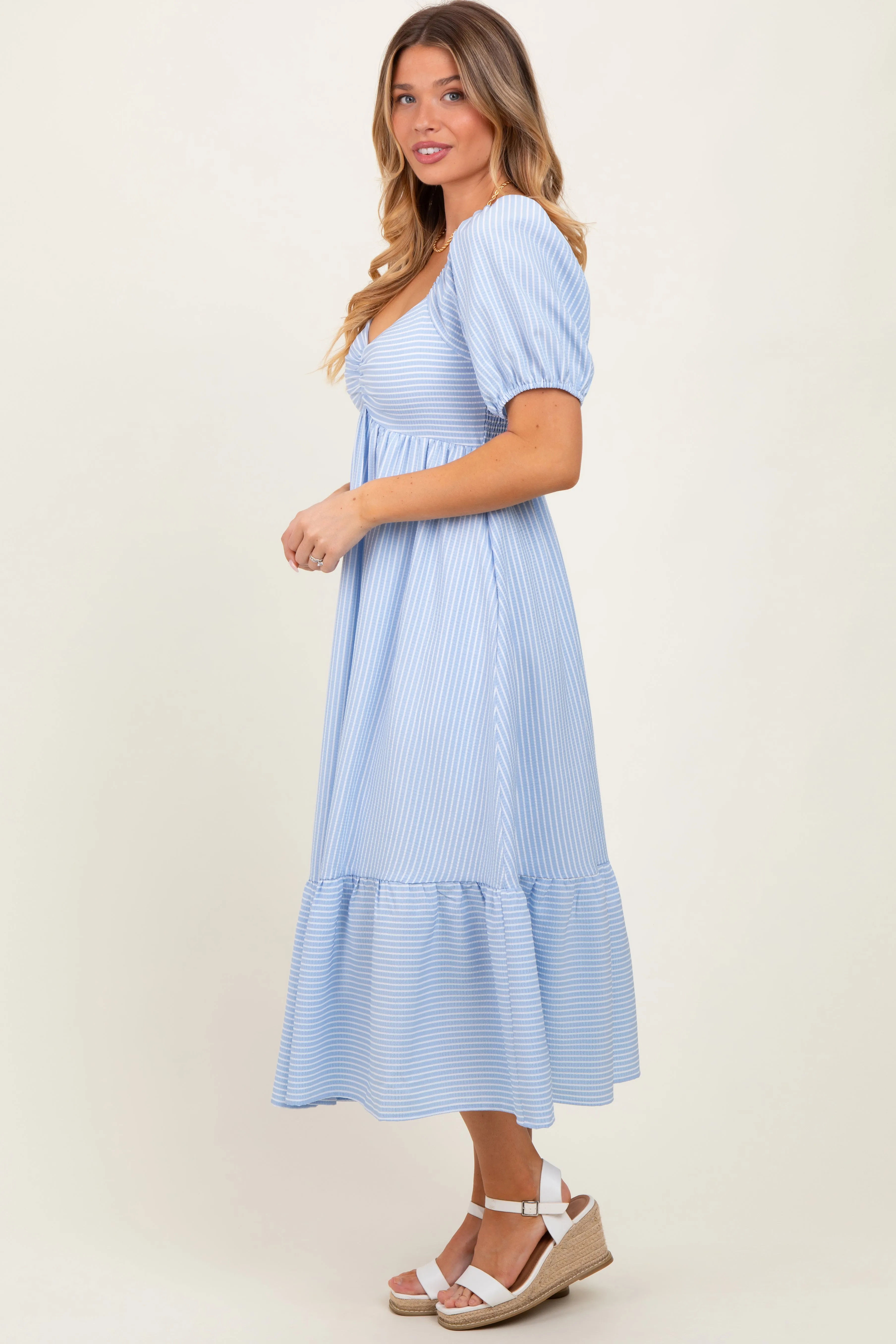 Light Blue Sweetheart Stripe Smocked Back Midi Dress sold by Pinkblush product image thumbnail 3