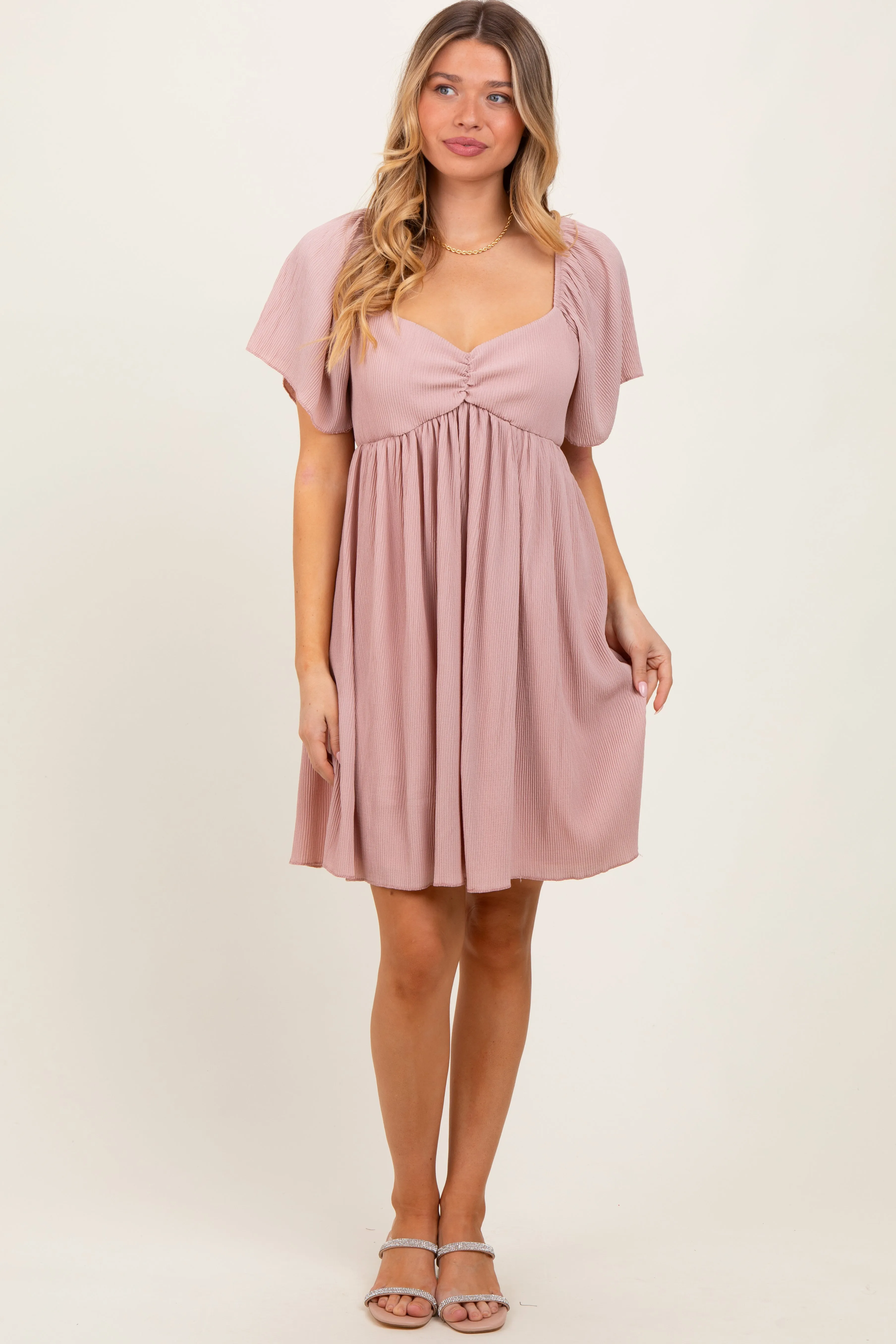 Light Pink Sweetheart Neckline Plisse Dress sold by Pinkblush