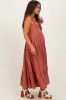 Rust Button Front Ruffle Square Neck Maternity Midi Dress sold by Pinkblush