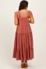 Rust Button Front Ruffle Square Neck Maternity Midi Dress sold by Pinkblush