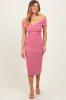 Mauve Off Shoulder Fitted Midi Dress sold by Pinkblush