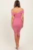 Mauve Off Shoulder Fitted Midi Dress sold by Pinkblush