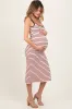 Light Pink Striped Knit Square Neck Maternity Midi Dress sold by Pinkblush