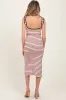 Light Pink Striped Knit Square Neck Maternity Midi Dress sold by Pinkblush