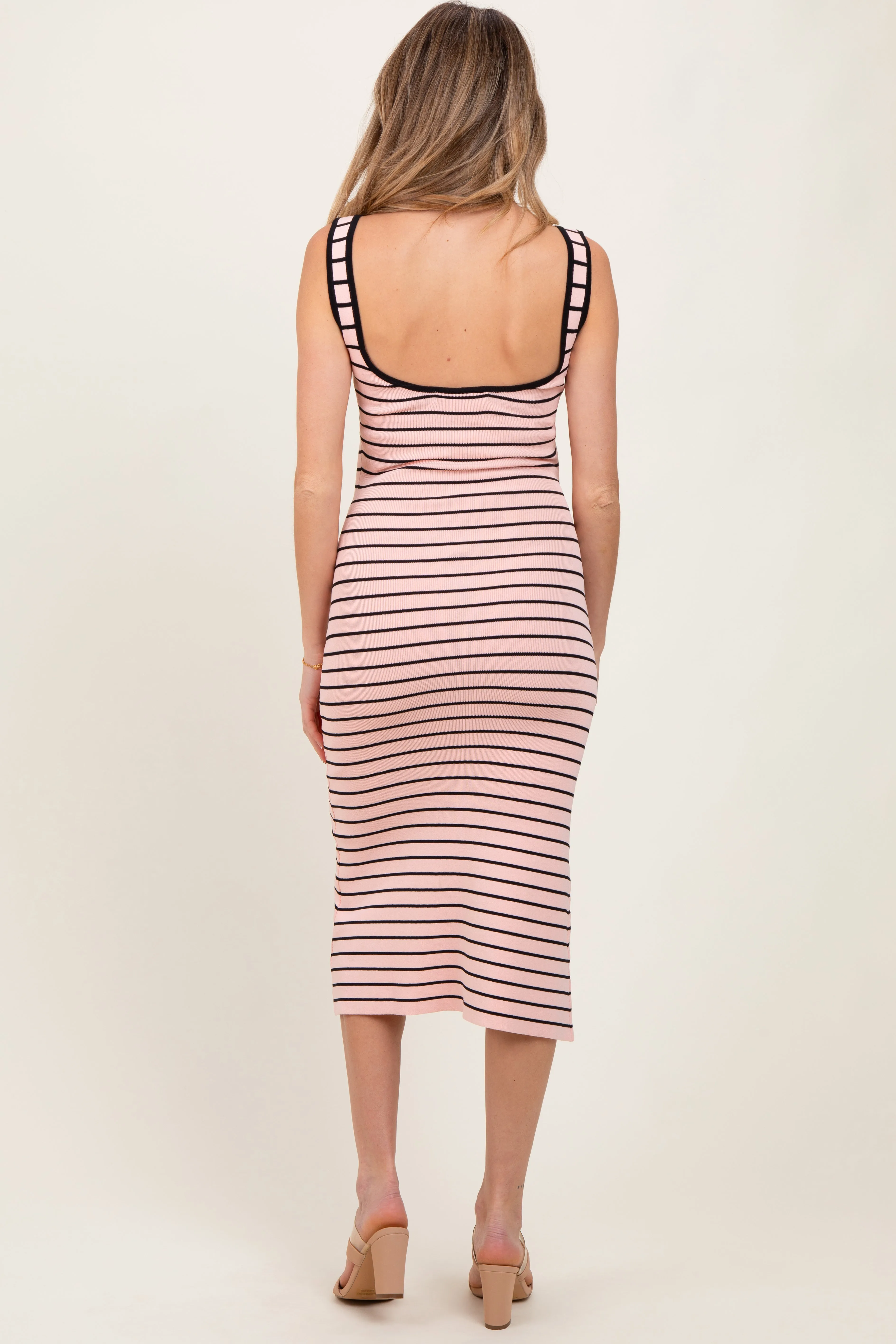 Light Pink Striped Knit Square Neck Maternity Midi Dress sold by Pinkblush product image thumbnail 3