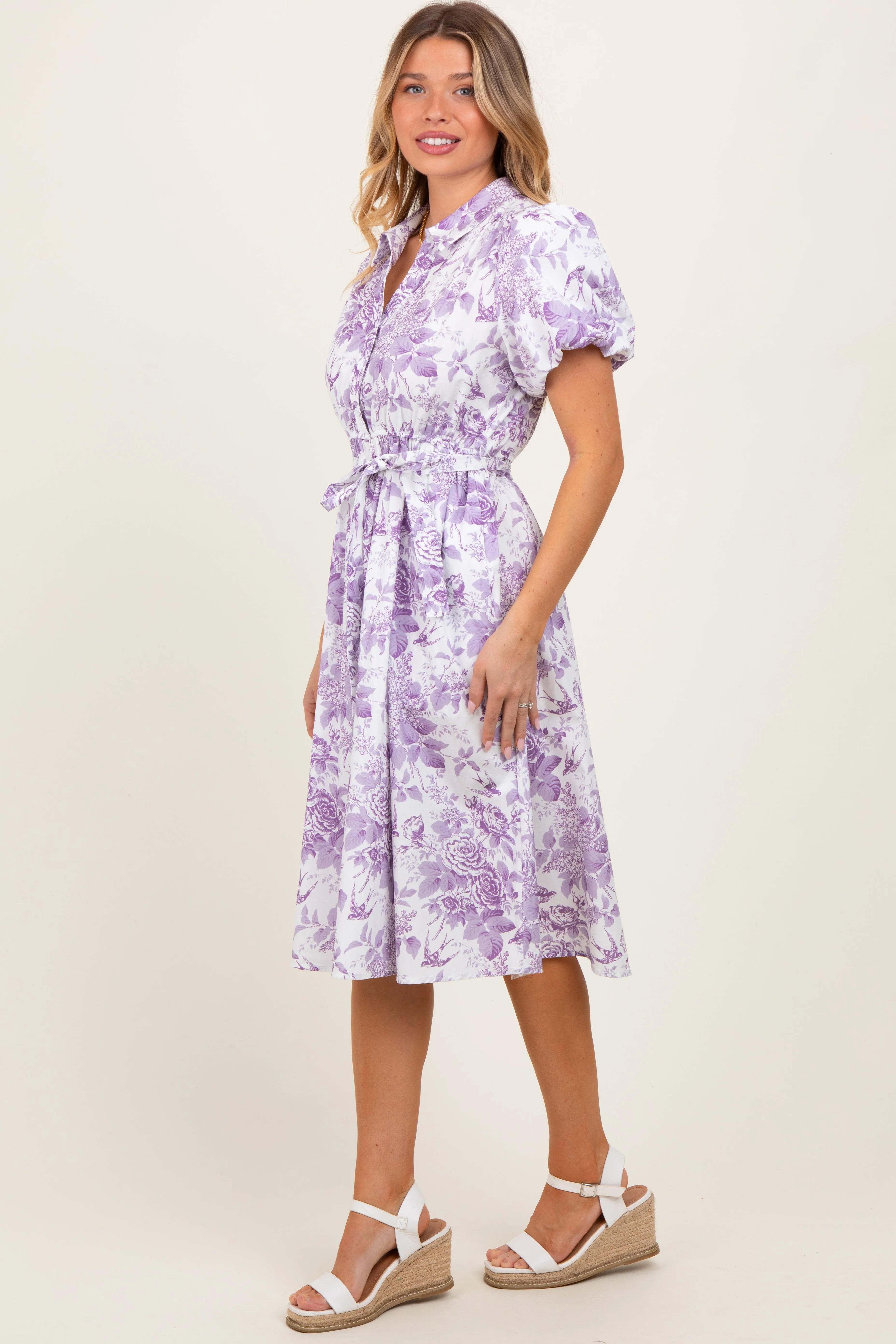 Lavender Floral Print Belted Midi Dress sold by Pinkblush product image thumbnail 2