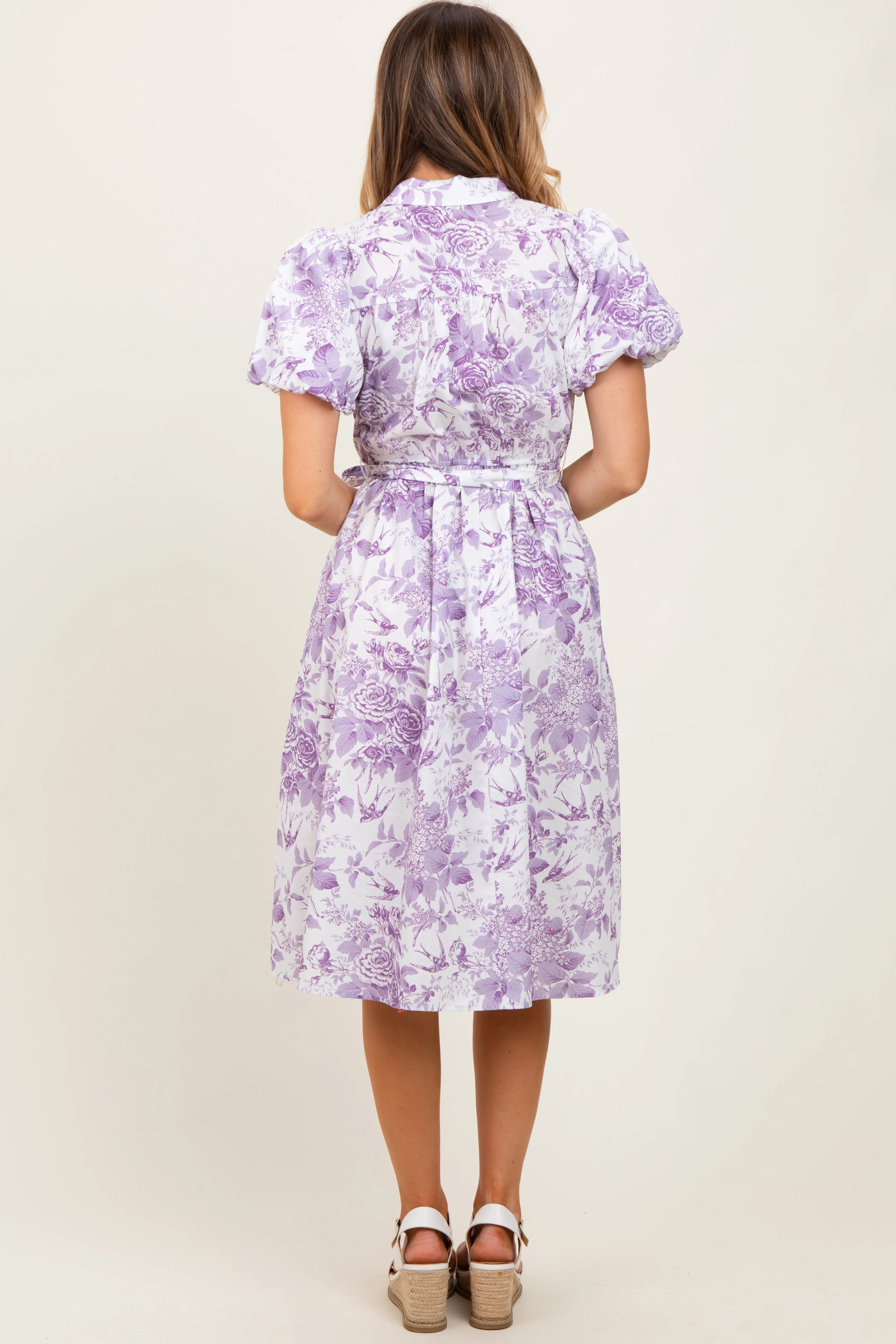 Lavender Floral Print Belted Midi Dress sold by Pinkblush product image thumbnail 3