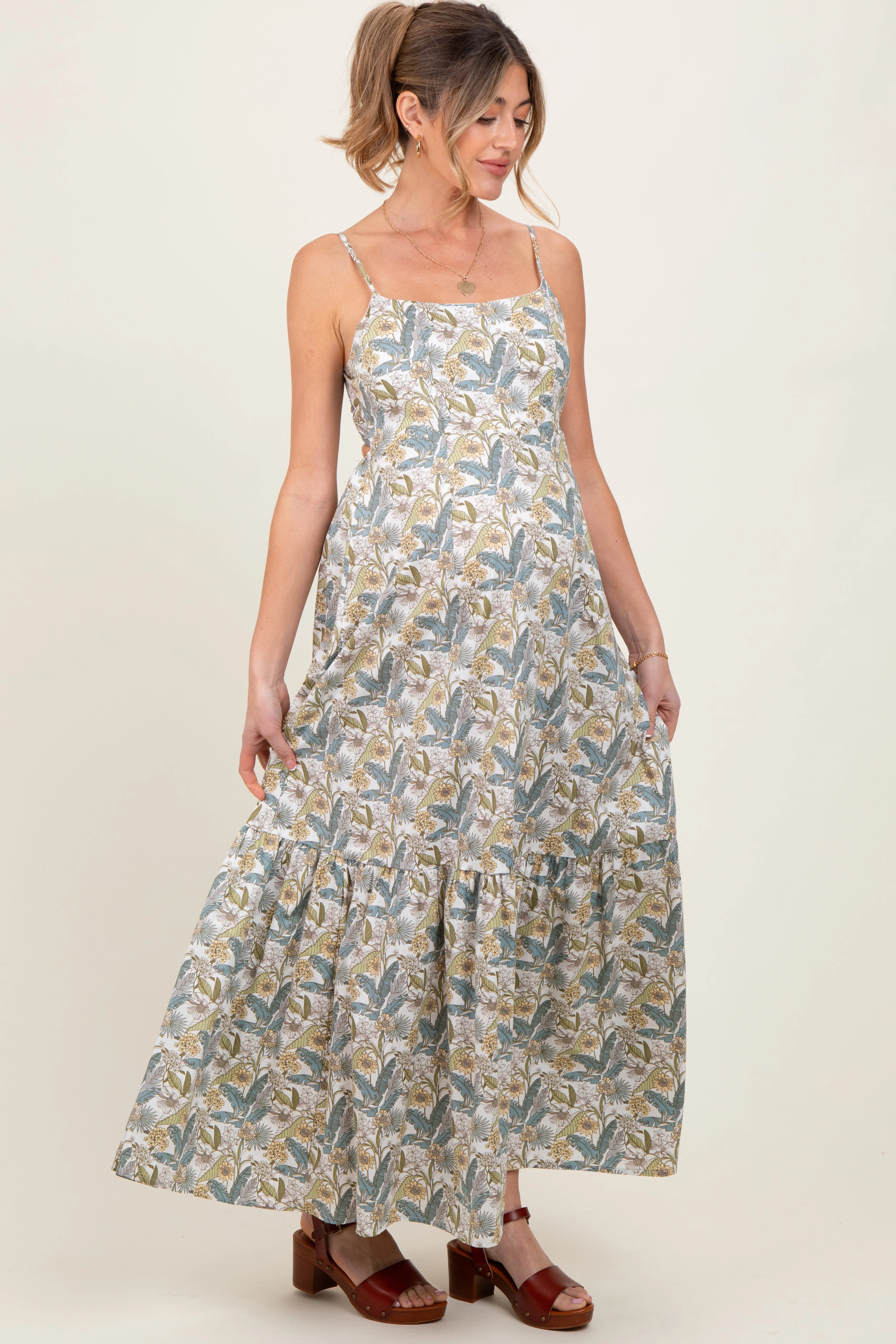 White Floral Tie Back Cutout Maternity Maxi Dress sold by Pinkblush product image thumbnail 3