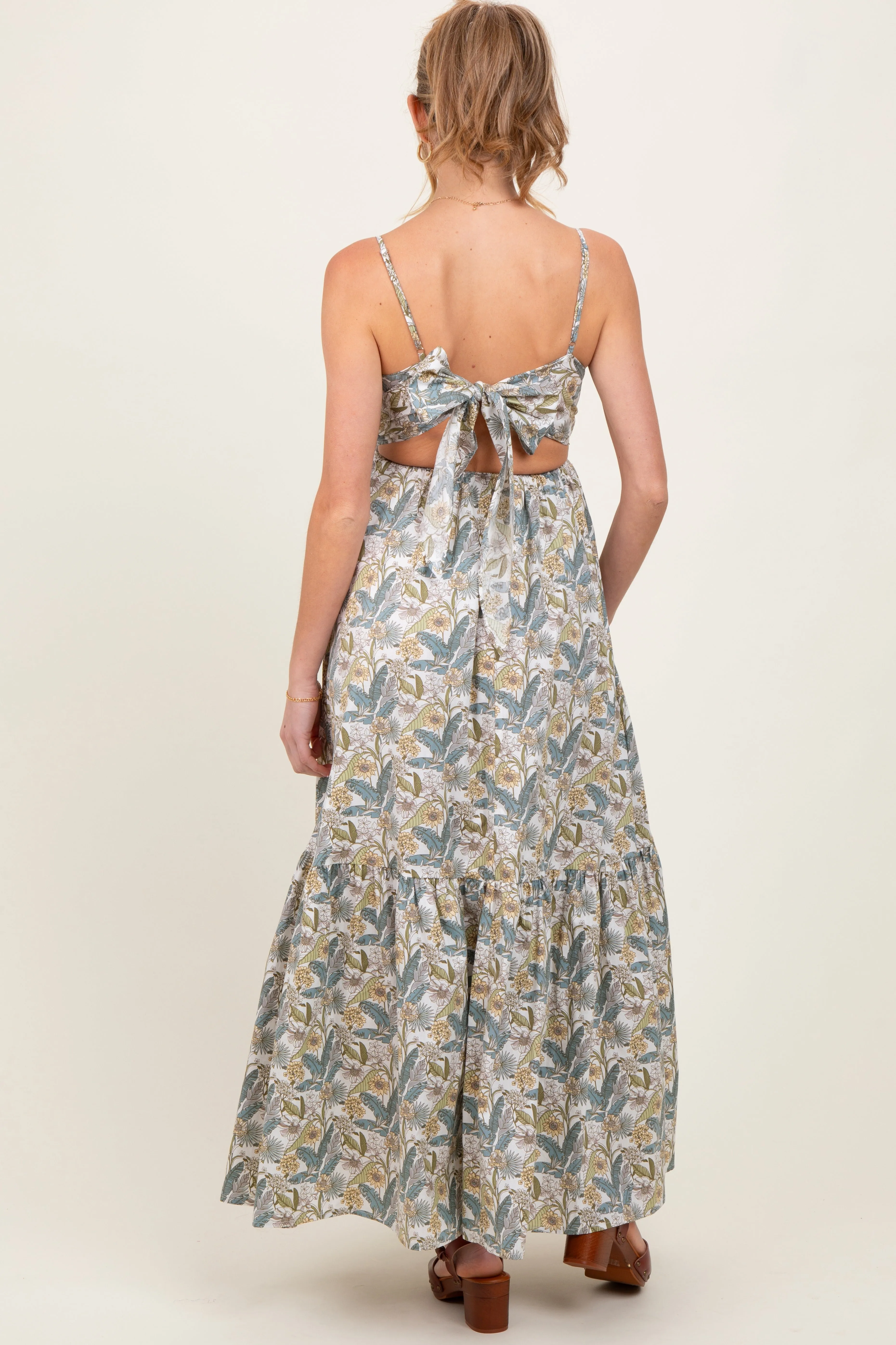 White Floral Tie Back Cutout Maternity Maxi Dress sold by Pinkblush product image thumbnail 4