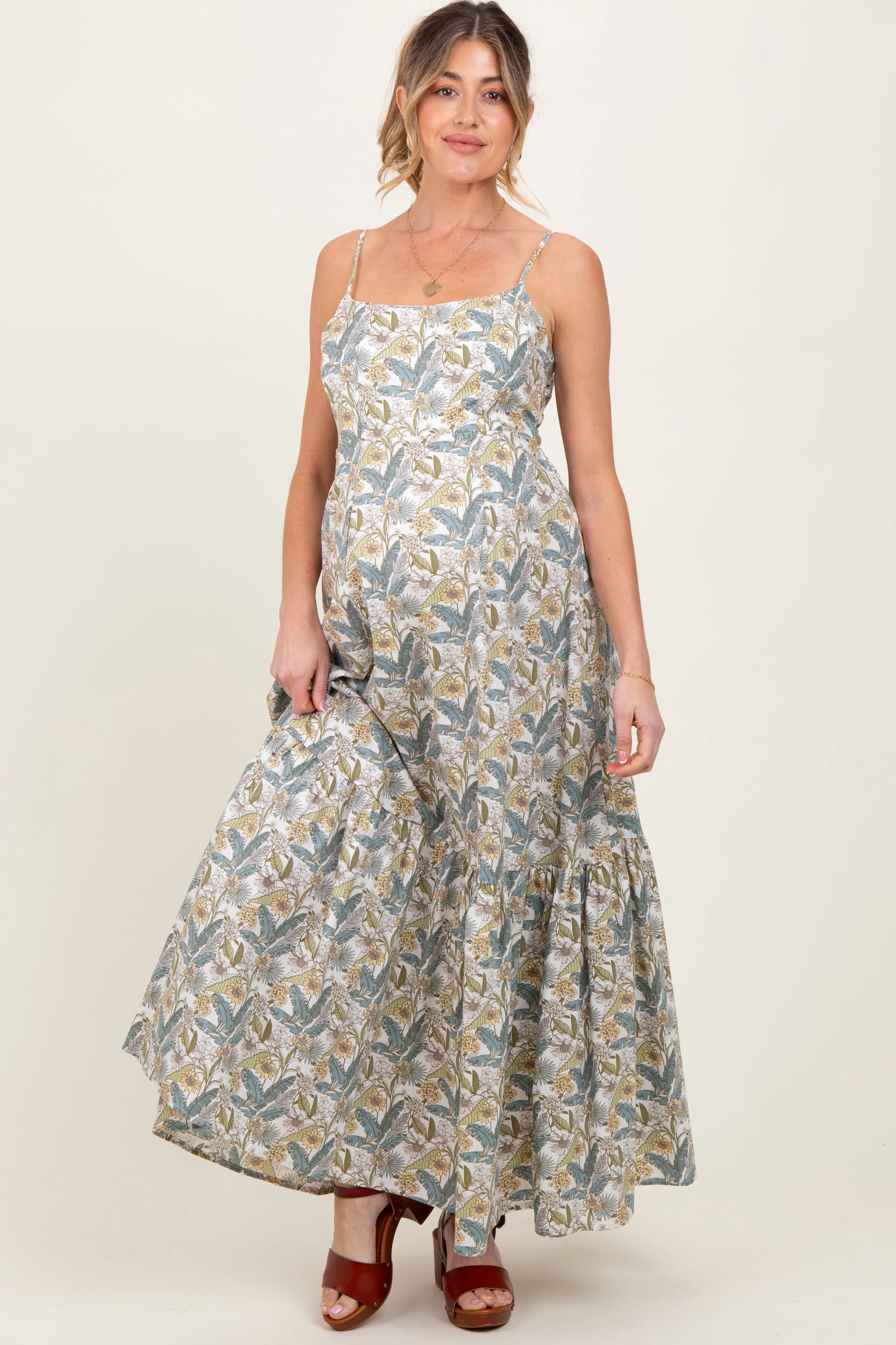 White Floral Tie Back Cutout Maternity Maxi Dress sold by Pinkblush product image thumbnail 2