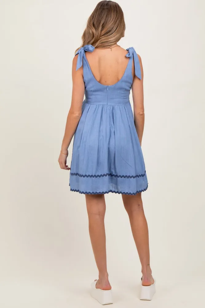 Blue Shoulder Bow Tie Pleated Maternity Mini Dress sold by Pinkblush product image thumbnail 4