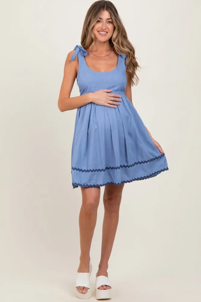 Blue Shoulder Bow Tie Pleated Maternity Mini Dress sold by Pinkblush