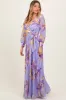 Lavender Floral Chiffon Sash Tie Wrap Maxi Dress sold by Pinkblush