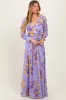 Lavender Floral Chiffon Sash Tie Wrap Maxi Dress sold by Pinkblush