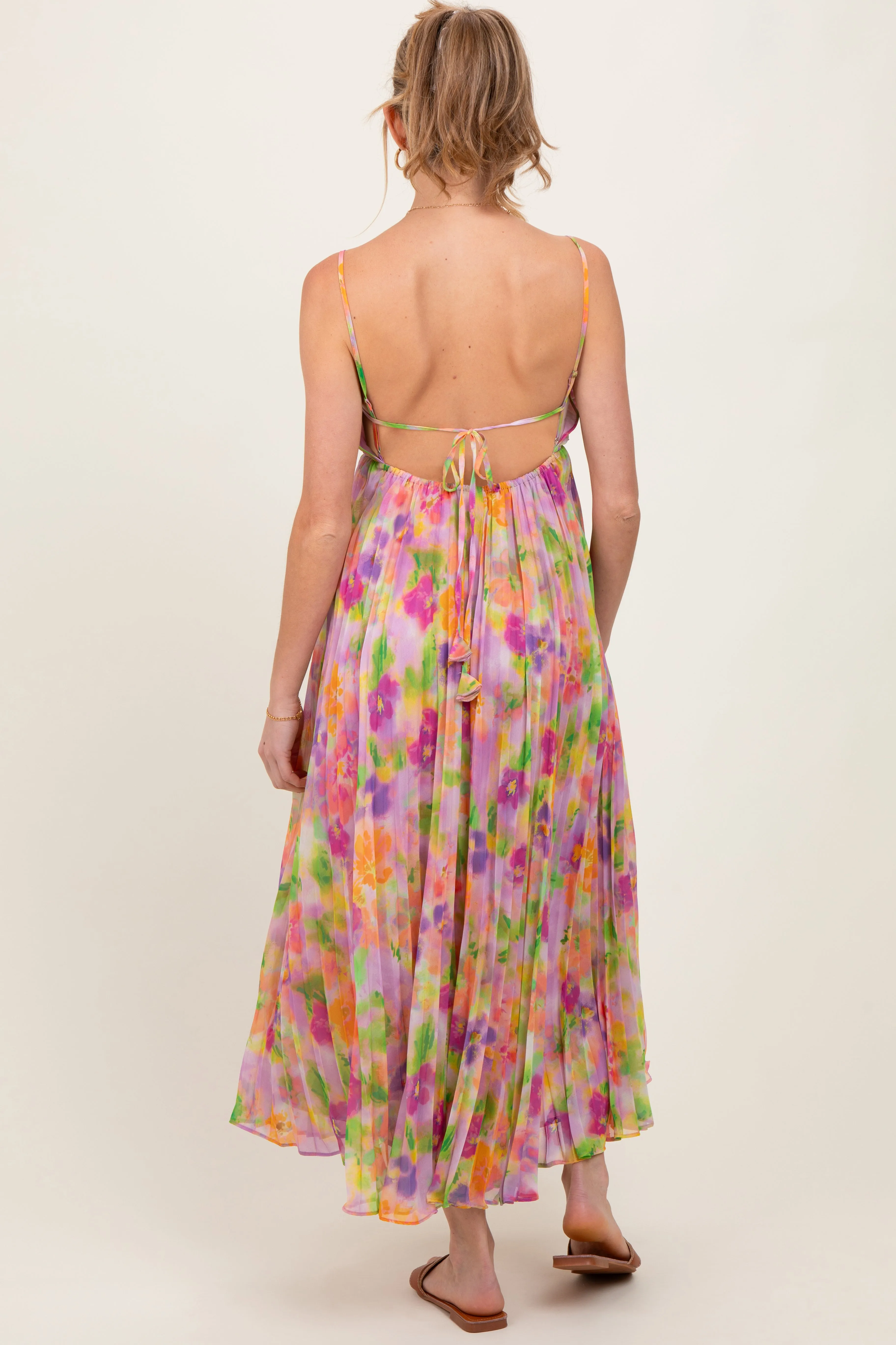 Lilac Floral Pleated Open Back Maternity Maxi Dress sold by Pinkblush product image thumbnail 4