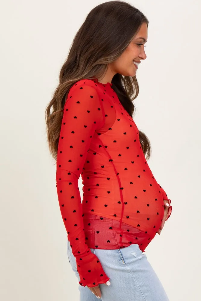 Red Mesh Heart High Neck Long Sleeve Maternity Top sold by Pinkblush product image thumbnail 2