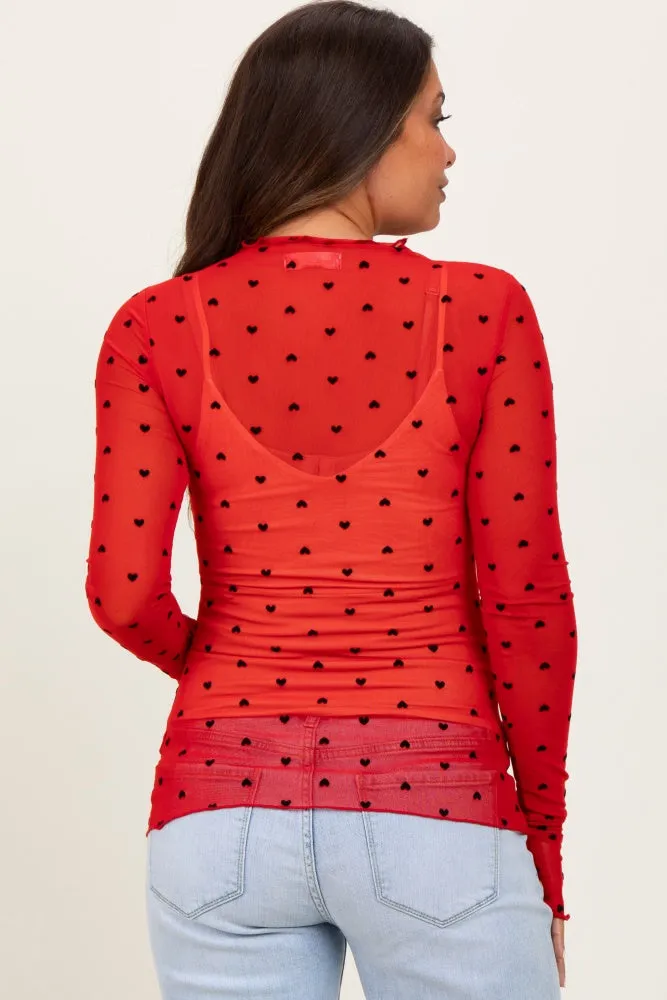 Red Mesh Heart High Neck Long Sleeve Maternity Top sold by Pinkblush product image thumbnail 3
