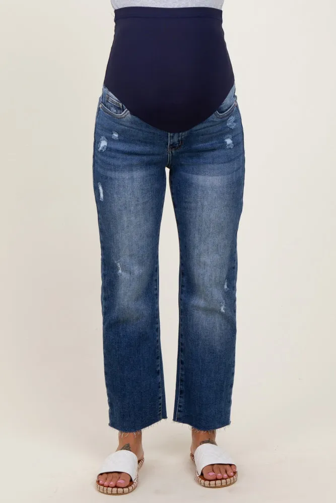 Dark Wash Faded Cropped Maternity Jeans sold by Pinkblush product image thumbnail 3
