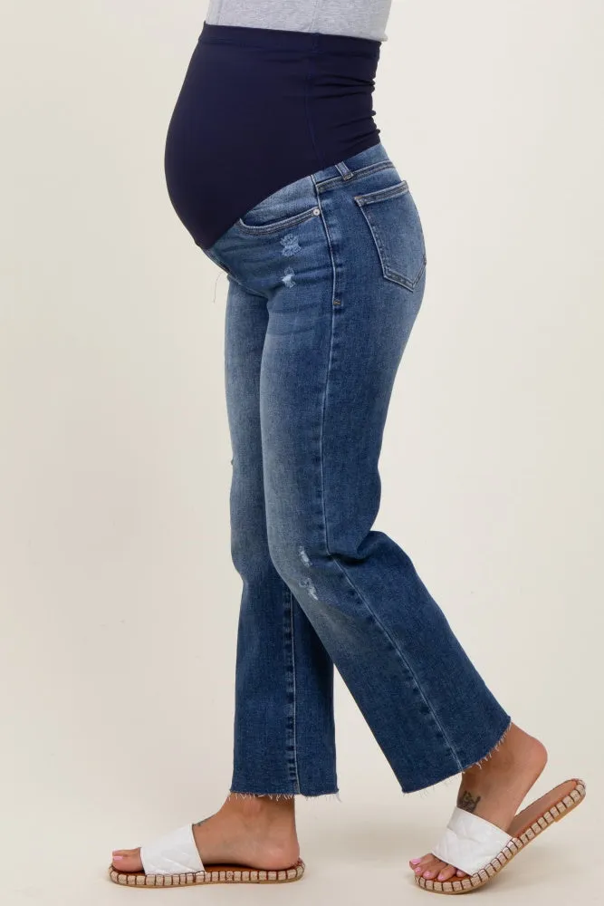 Dark Wash Faded Cropped Maternity Jeans sold by Pinkblush product image thumbnail 4