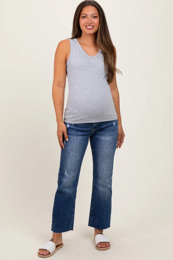 Dark Wash Faded Cropped Maternity Jeans sold by Pinkblush