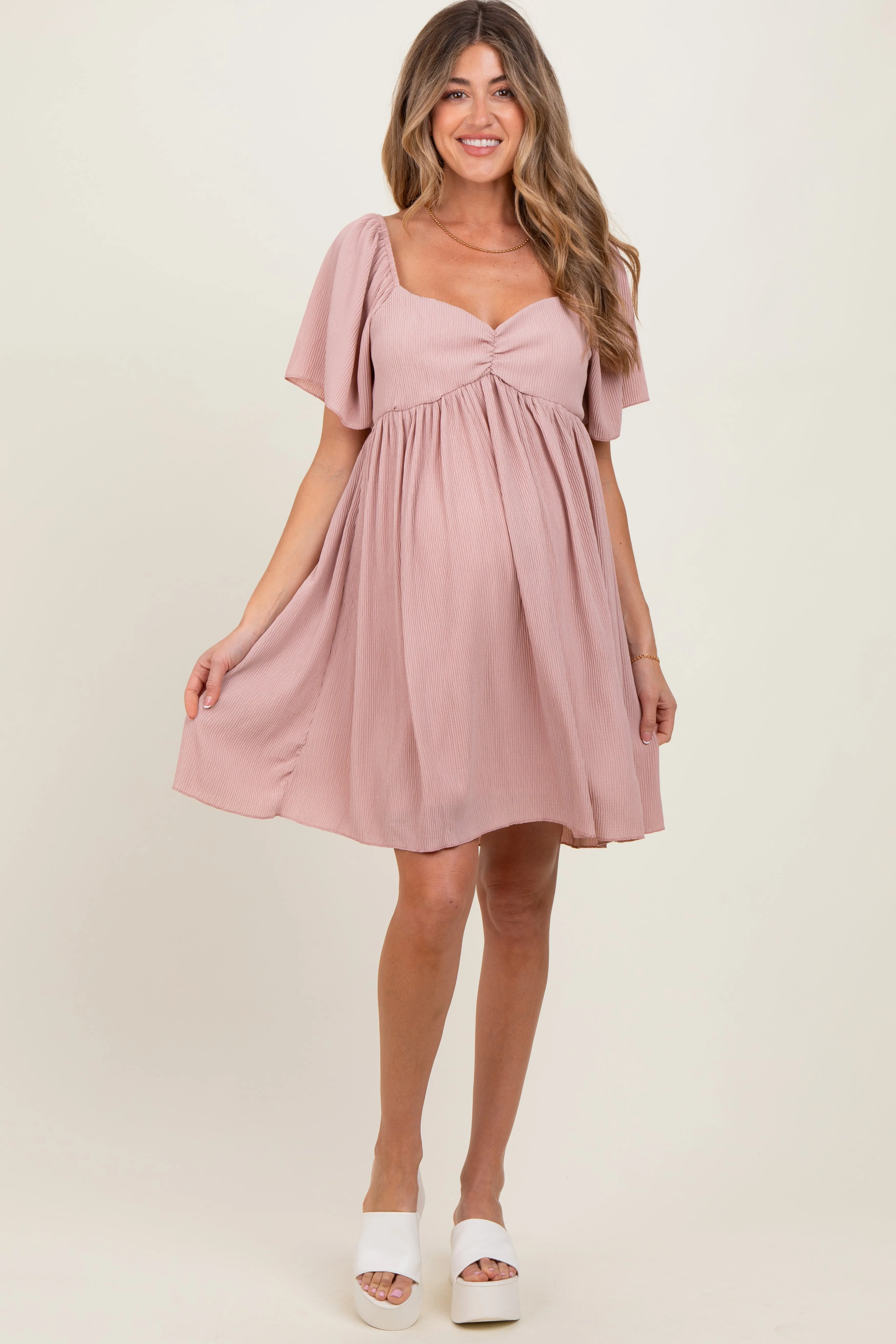 Light Pink Sweetheart Neckline Plisse Maternity Dress sold by Pinkblush product image thumbnail 2