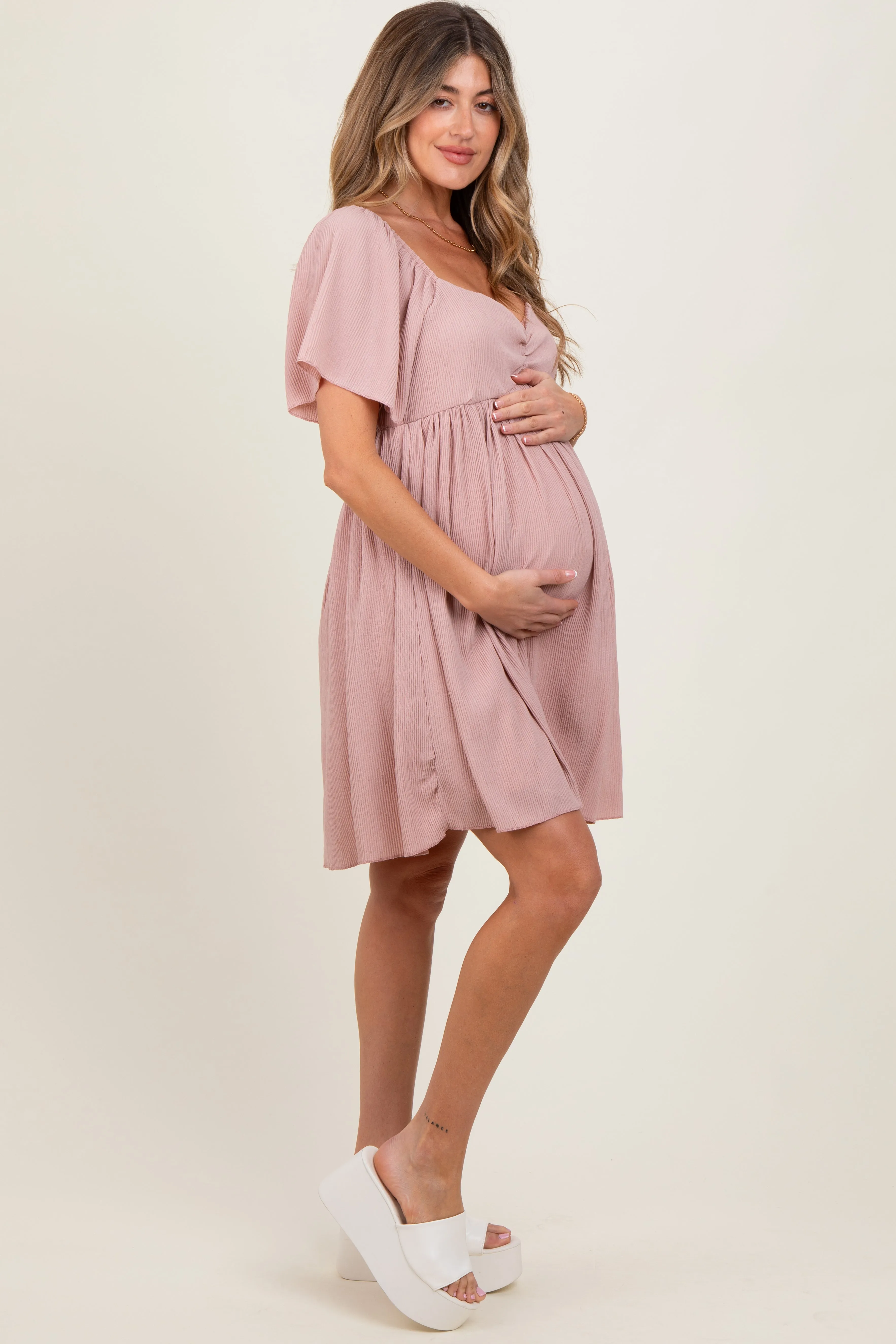 Light Pink Sweetheart Neckline Plisse Maternity Dress sold by Pinkblush product image thumbnail 3