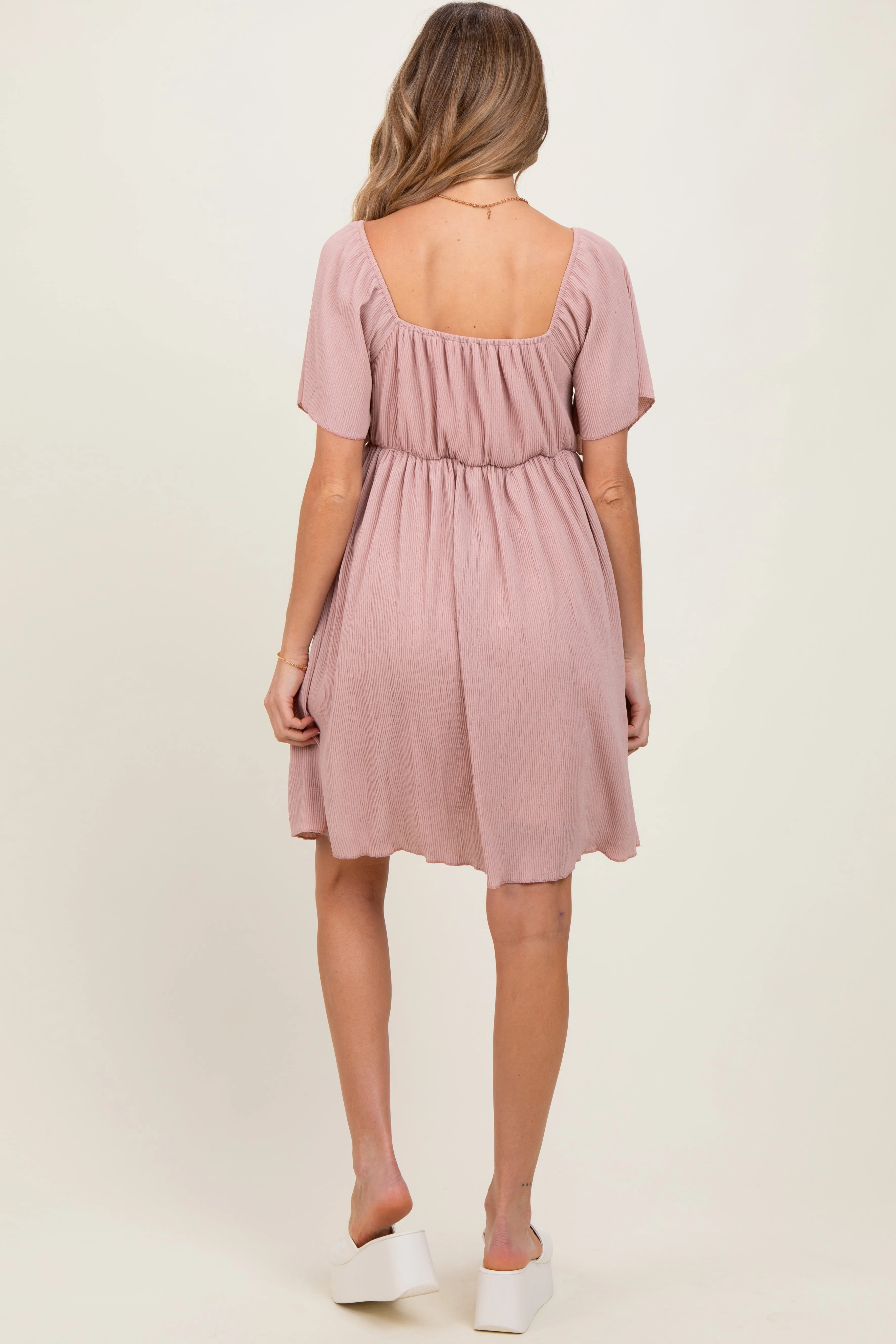 Light Pink Sweetheart Neckline Plisse Maternity Dress sold by Pinkblush product image thumbnail 4