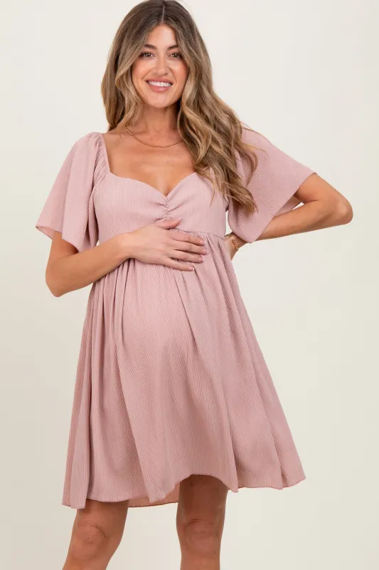 Light Pink Sweetheart Neckline Plisse Maternity Dress sold by Pinkblush