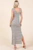 Ivory Striped Ribbed Sleeveless Side Slit Maxi Dress sold by Pinkblush