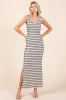 Ivory Striped Ribbed Sleeveless Side Slit Maxi Dress sold by Pinkblush