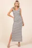 Ivory Striped Ribbed Sleeveless Side Slit Maxi Dress sold by Pinkblush