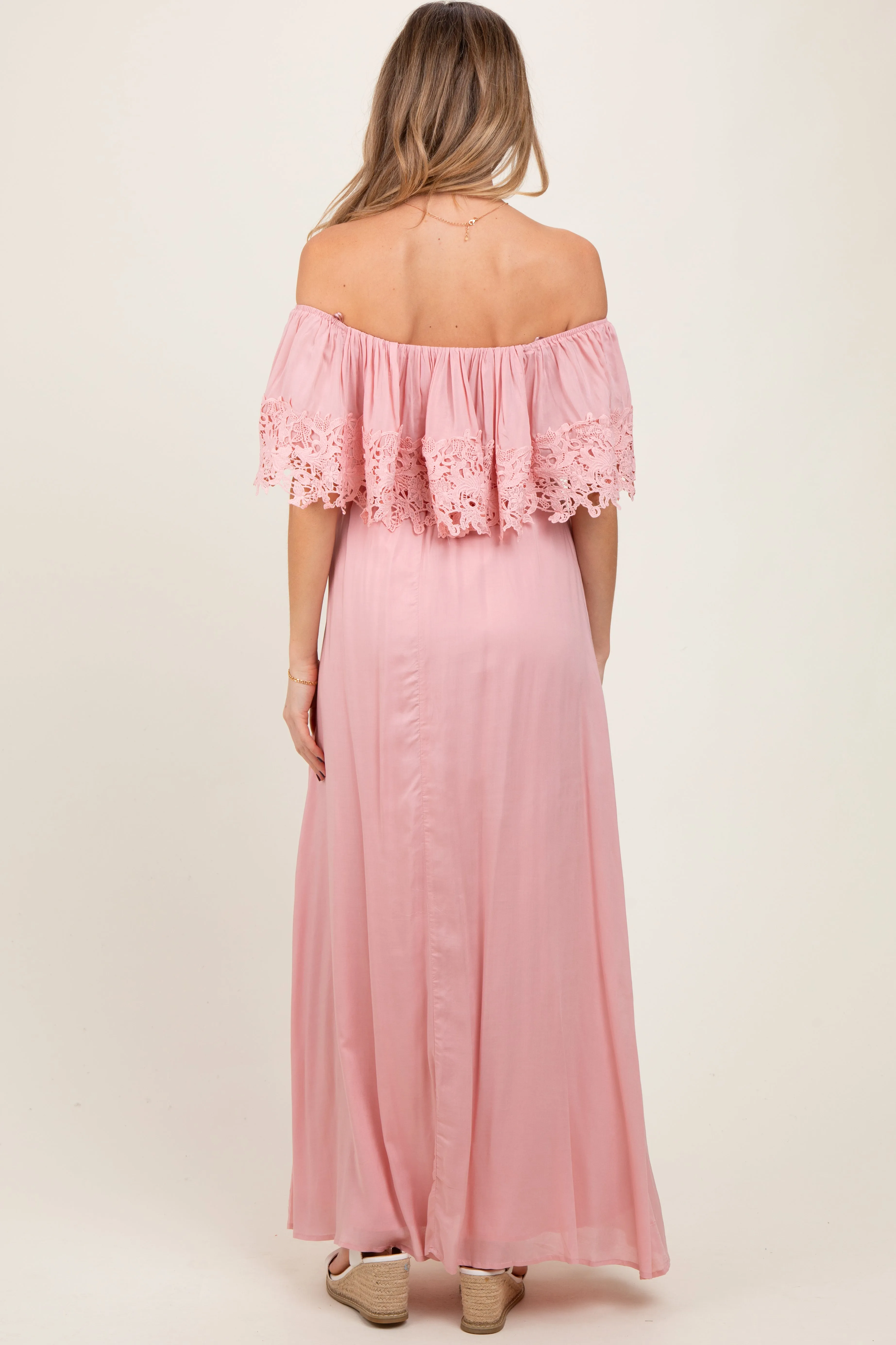 Pink Lace Off Shoulder Maternity Maxi Dress sold by Pinkblush product image thumbnail 3