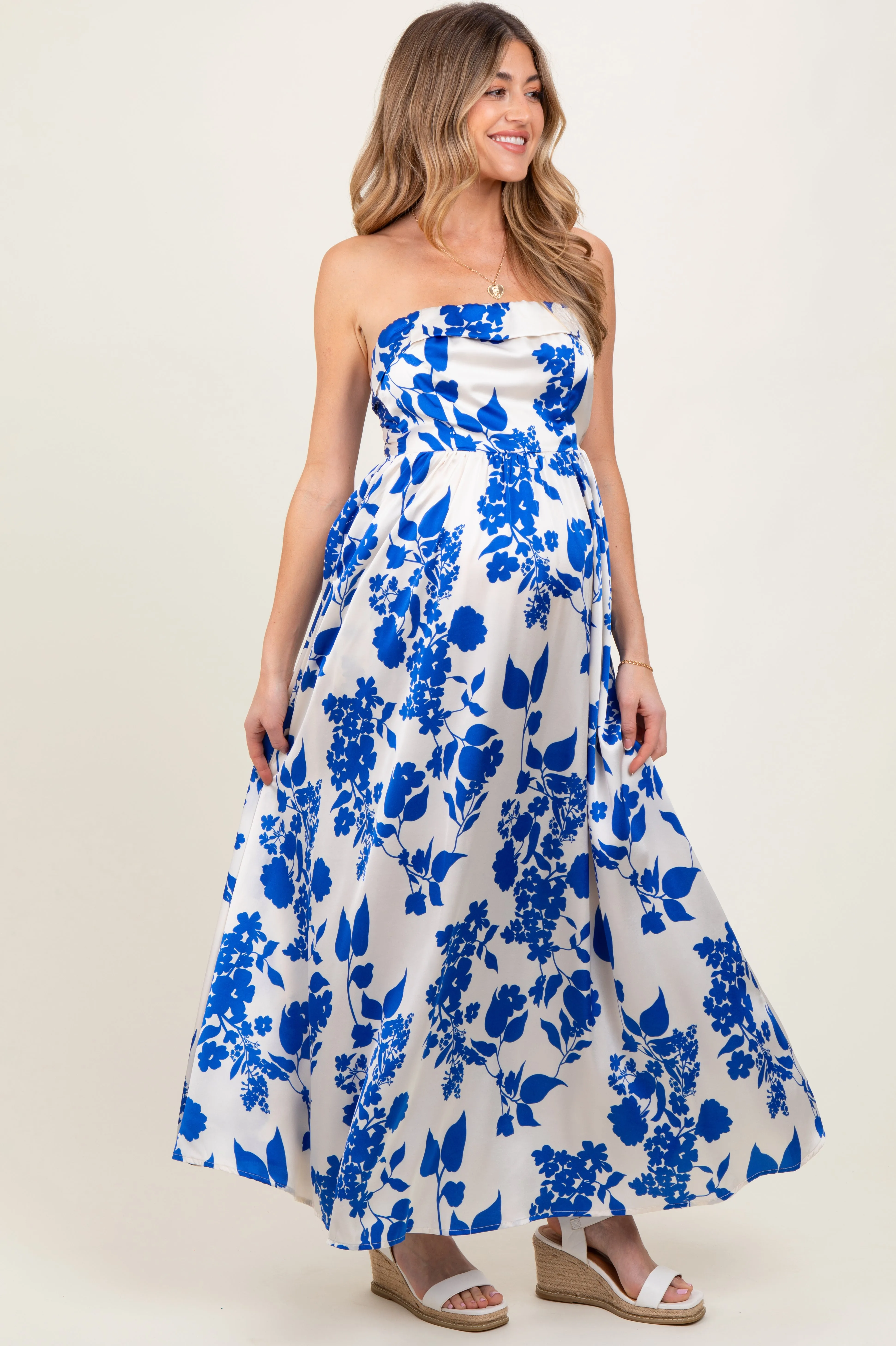 Blue Strapless Back Tie Maternity Maxi Dress sold by Pinkblush product image thumbnail 3