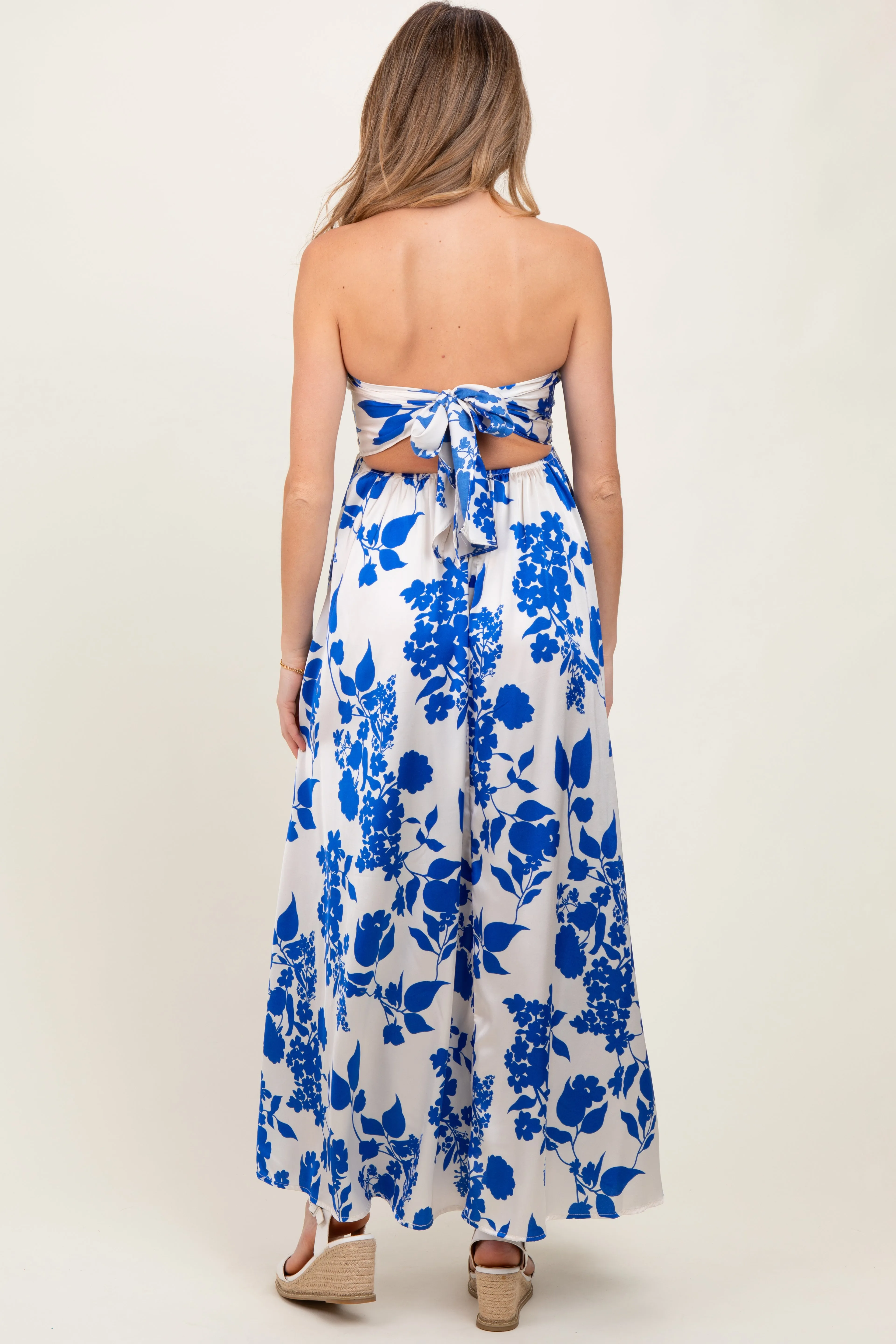 Blue Strapless Back Tie Maternity Maxi Dress sold by Pinkblush product image thumbnail 4