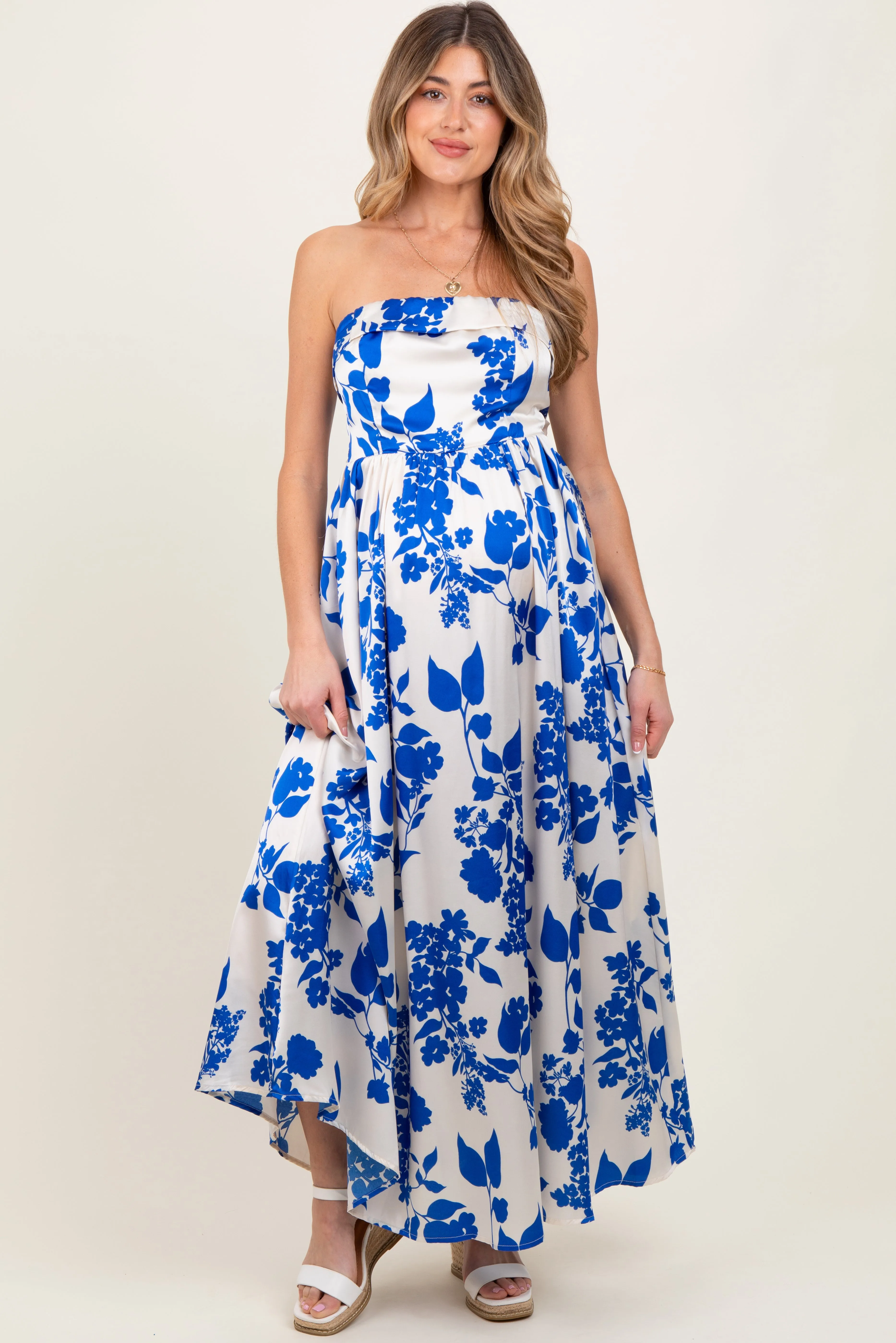 Blue Strapless Back Tie Maternity Maxi Dress sold by Pinkblush product image thumbnail 2