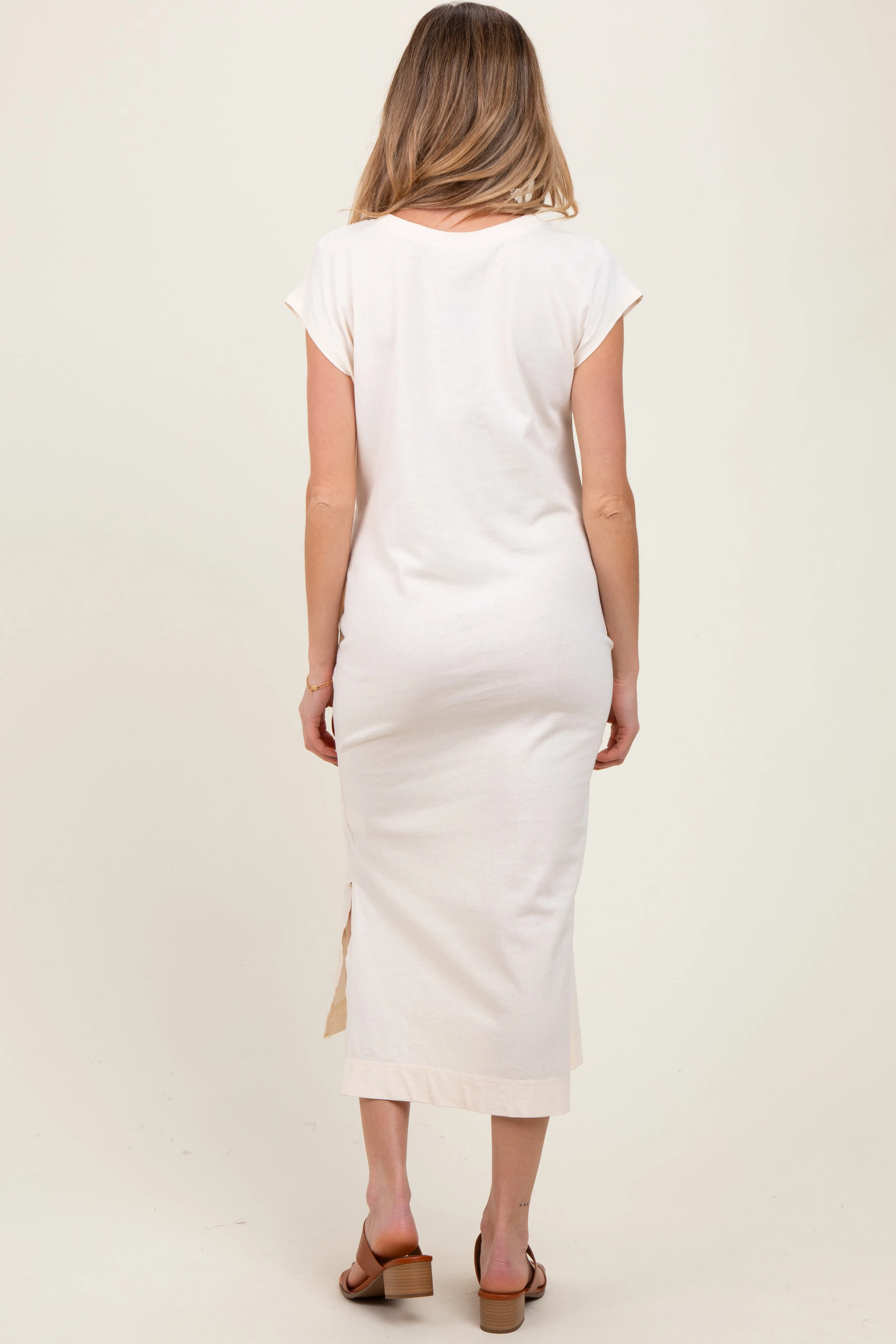 Cream Casual Sleeveless Pocketed Maternity Midi Dress sold by Pinkblush product image thumbnail 4