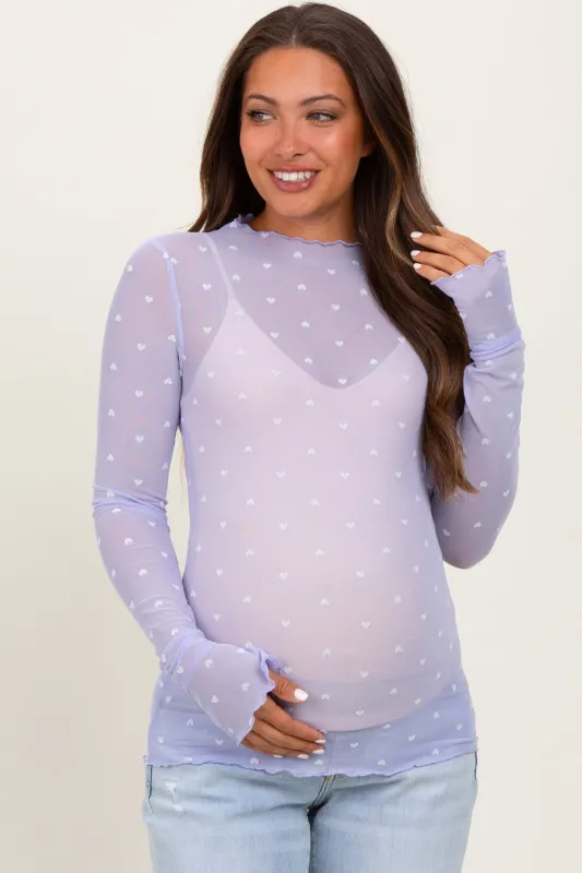 Lavender Mesh Heart High Neck Long Sleeve Maternity Top sold by Pinkblush