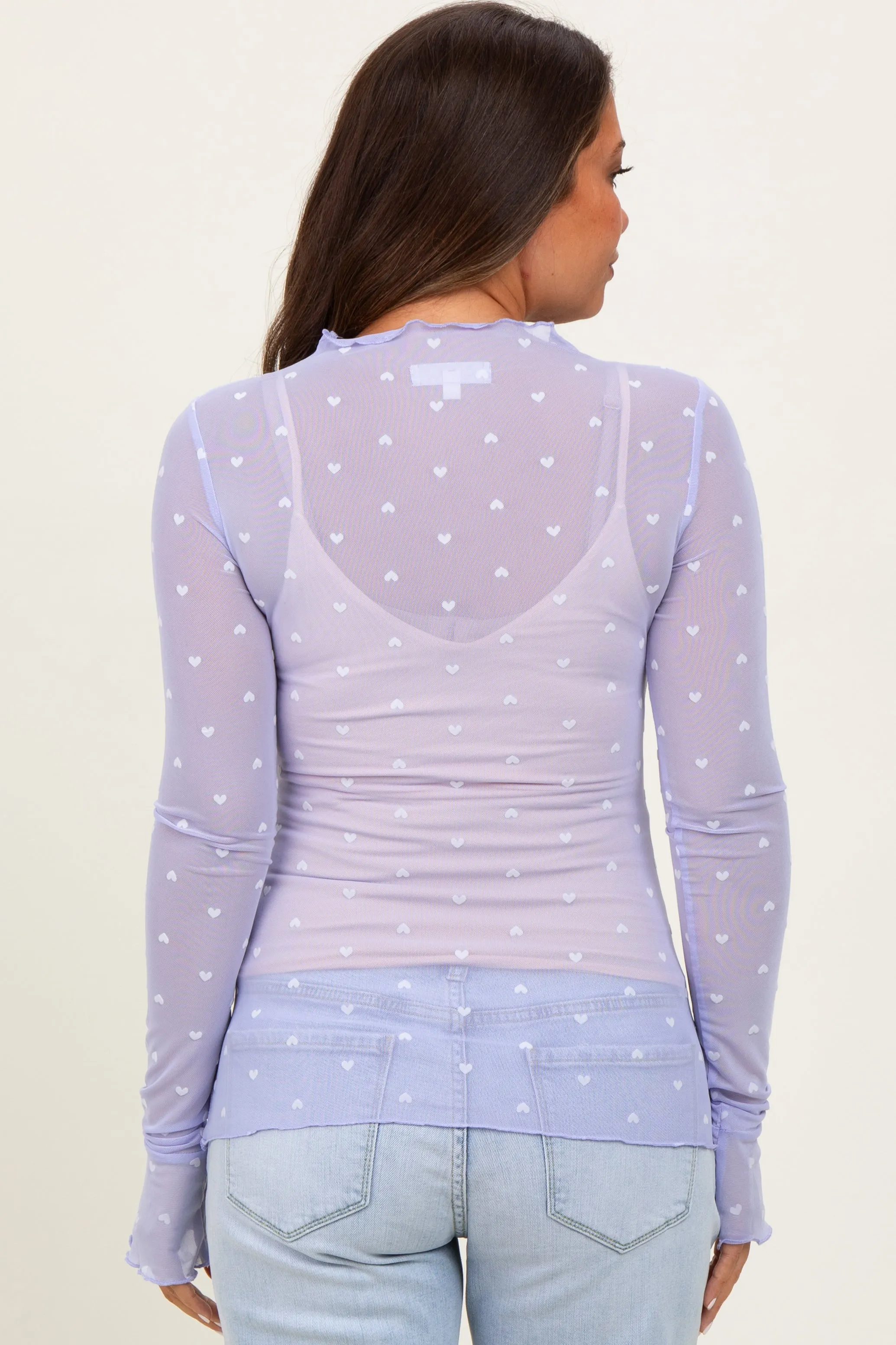 Lavender Mesh Heart High Neck Long Sleeve Maternity Top sold by Pinkblush product image thumbnail 3